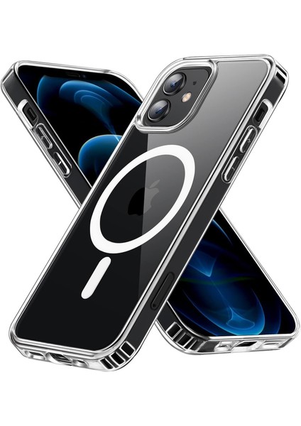 iPhone 12 Mini Için Kılıf Kamera Korumalı Magsafe ile Uyumlu Wireless Şarj Özellikli Şeffaf Kılıf (Şeffaf, iPhone 12 Mini)