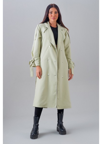 Şık Taş Rengi Düğmeli Trençkot – Rahat ve Modern Kesim indirimleri