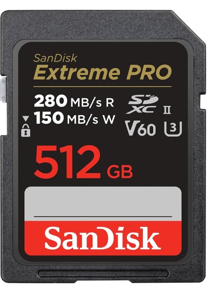 Extreme Pro Sdxc Uhs-Iı Hafıza Kartı V60 512 GB (280 Mb/s, 6k, 4K Uhd, U3, C10, Rescue Pro Deluxe)
