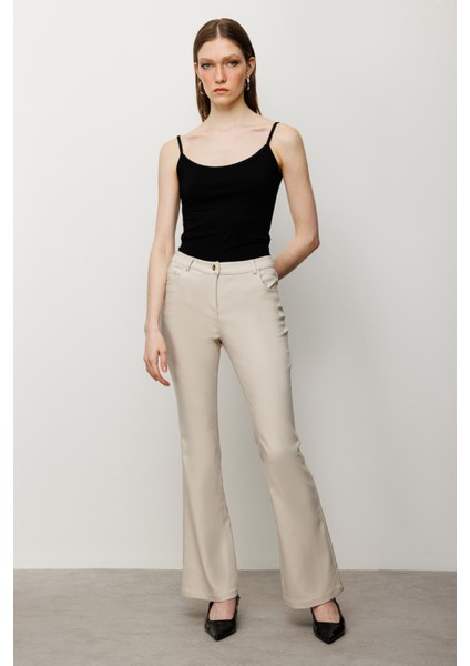 Kadın Beş Cep Ispanyol Paça Pantolon 2044 Kum