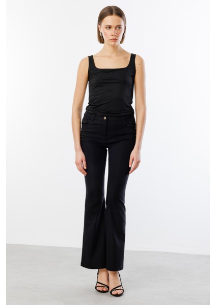 Kadın Beş Cep Ispanyol Paça Pantolon 2044 Siyah