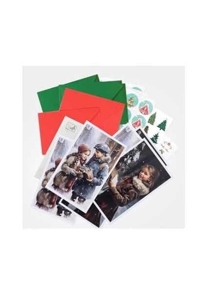 Yılbaşına Özel 15 Parça Kartpostal, Zarf ve Sticker Seti Kış Çocukları fiyatları
