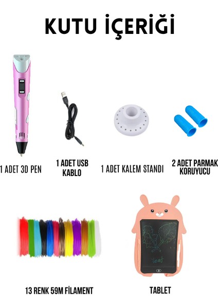 PEMBE 3D Pen Üç Boyutlu Yazıcı Kalem ve Grafik Yazı Tableti Set (59 Metre Filament USB Kablo Dahil) fiyatları
