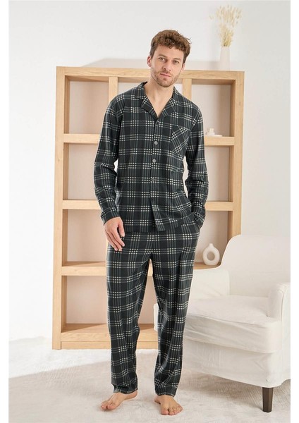 Siyah Ekru Ekose Desenli önden Düğmeli Elegant Erkek pijama takımı fiyatları