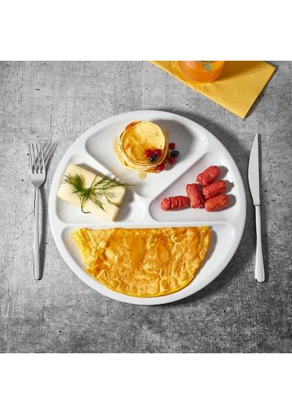 118.PW - Tabldot 3'lü Beyaz 4 Bölmeli Yuvarlak Tabak Seti 30 Cm, Thermoset Melamin