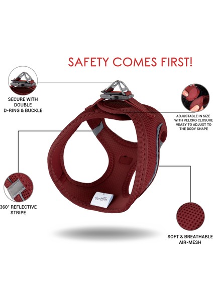 Air-Mesh Harness Köpek Göğüs Tasması XSmall Bordo