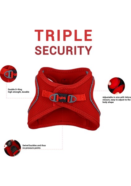 Air-Mesh Harness Köpek Göğüs Tasması Small Kırmızı