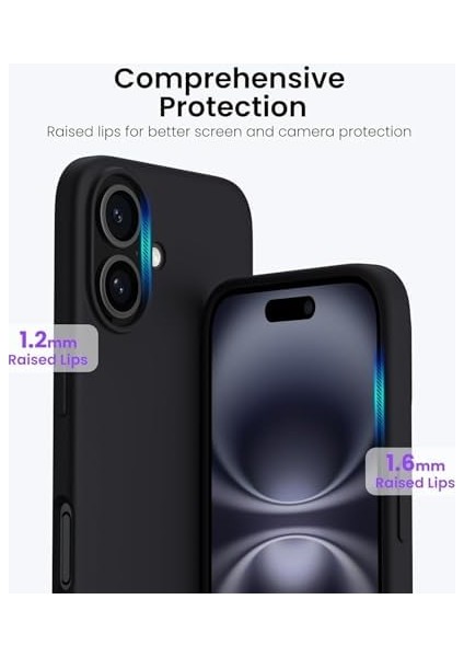 iPhone 16 Kılıfı 6.1" ile Uyumlu, Kaymaz Dış Yüzeyli Ince Sıvı Silikon, 3 Katmanlı Tam Kaplamalı Yumuşak Jel Kauçuk, Darbeye Dayanıklı, Çizilmez Mikrofiber Astarlı Koruyucu Kılıf, Siyah modelleri