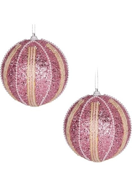 Yılbaşı Topu Şerit Inci Boncuk Figürlü 2'li Paket Pembe 9 Cm. modelleri