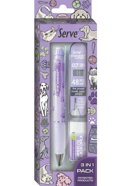 Doğa Desenli Deep Kalem, Deep Silgi ve Deep Min, 0.7 Mm, Lavanta