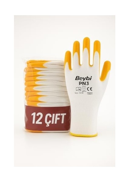 Nitril Polyester Eldiven Beyaz-Sarı 12`li fiyatları