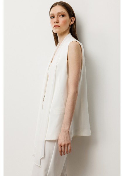 Kadın Tül Şal Yaka Yelek 6502 Ekru fiyatları