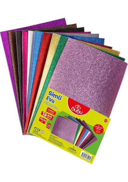 Bubu Simli Yapışkanlı Eva 10 Renkli Set 20X30 cm – Hobi ve El Işleri Için