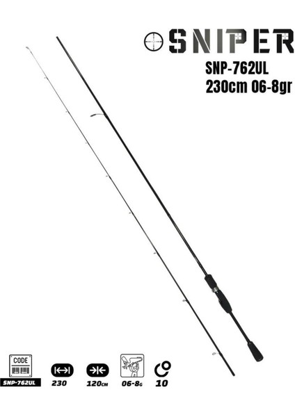 Sniper LRF Olta Kamışı 230 cm Karbon Gövde Hafif Dengeli Regular Fast Aksiyon 0,6-8 g Atarlı 2 Parça fiyatları