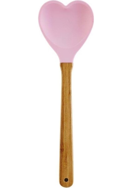 Ahşap Saplı Silikon Kalp Desenli Spatula - Şık ve Pratik