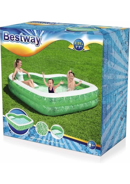 Şişme Aile Havuzu 231x231x51 Cm Oturma Tahtalı Bardak Tutuculu Dayanıklı PVC Yeşil 6 Yaş Üzeri