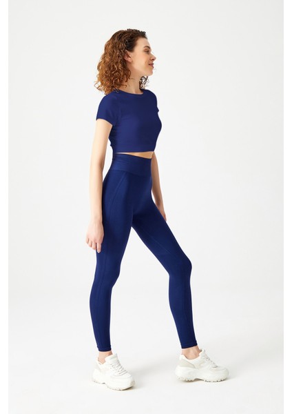 Lacivert Seamless Yumuşak Dokulu Spor T-Shirt Crop Top fırsatları