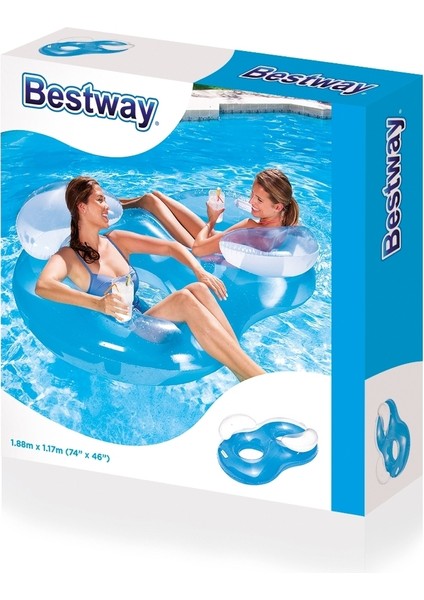 Çift Kişilik Mavi Deniz Yatağı Güneşlenme Koltuğu Dayanıklı Vinyl 188x117 Cm Plaj Havuz