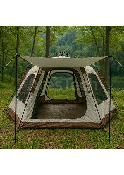 Tam Otomatik 4 Mevsim Bej Oxford Kumaş Tenteli 8-10 Kişilik Kamp Çadırı 280x280x160 Cm indirimleri