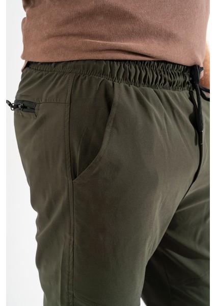 Erkek Haki Nefes Alan Likralı Esnek Kumaş Dar ve Bilek Paça Jogger Pantolon