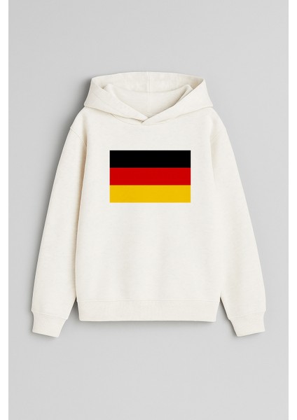 Almanya Bayrağı Baskılı Ekru Kız Erkek Çocuk Kapüşonlu Sweatshirt