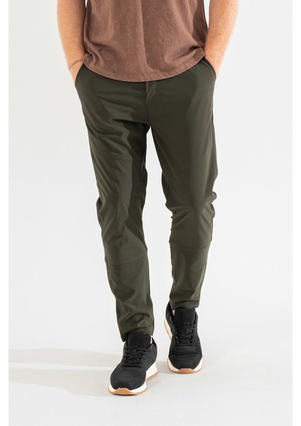 Erkek Haki Nefes Alan Likralı Esnek Kumaş Dar ve Bilek Paça Jogger Pantolon