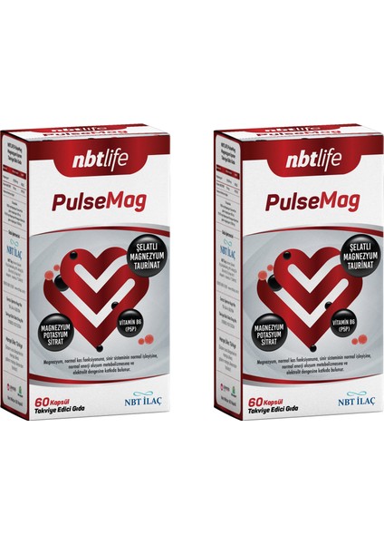 Pulsemag 60 Kapsül Şelatlı Magnezyum Taurinat 2 Adet