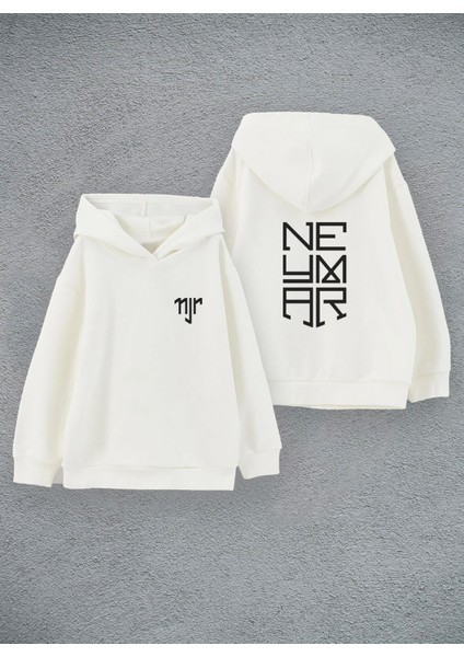 Neymar Baskılı Ekru Erkek Çocuk Kapüşonlu Sweatshirt