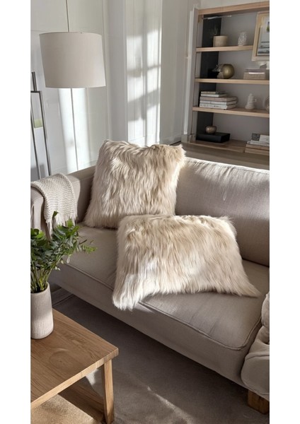 Home Yumuşak Dokulu Krem Bej Kare Kırlent Kılıfı 2’li Set