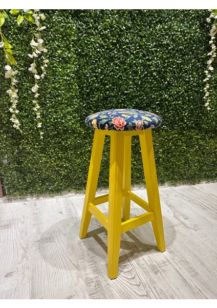 -Sarı Renk Kumaş Döşemeli Ahşap Tabure -Sandalye -60 cm -1 Adet modelleri
