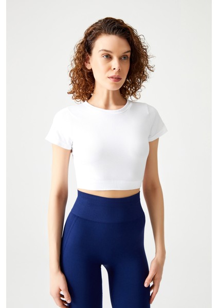 Beyaz Seamless Yumuşak Dokulu Spor T-Shirt Crop Top fiyatları