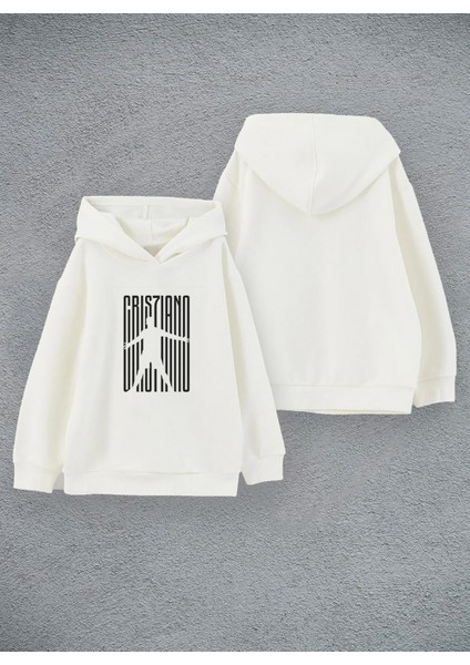 Futbolcu Ronaldo Baskılı Ekru Erkek Çocuk Kapüşonlu Sweatshirt