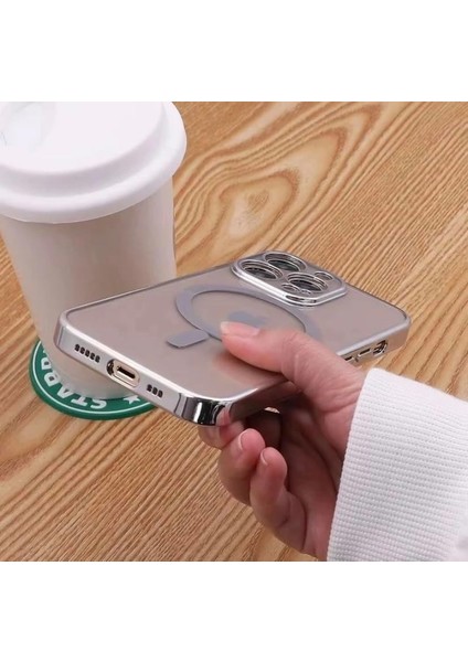 Aks iphone 14 Pro Için Kablosuz Şarj ile Uyumlu, Kamera Lens Korumalı Lazer Kılıf Gümüş fiyatları