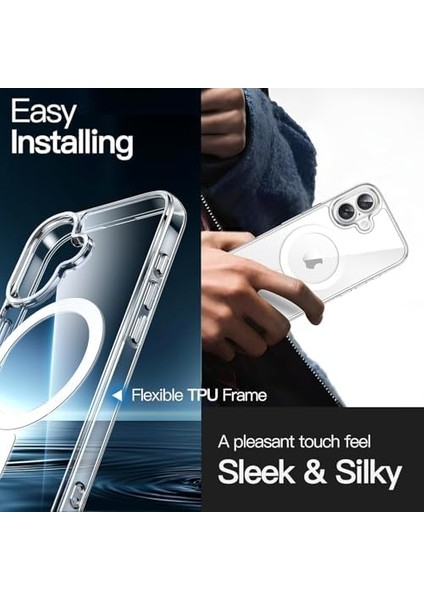 iPhone 16 Plus Uyumlu Manyetik Şeffaf Kılıf Ile Uyumlu Silikon Toz ve Kirden Korur Iphone 16 Plus Wireless Kılıf Kenar Korumali iphone 16 Plus Şarj Kılıfı Manyetik Kılıf 16 Plus modelleri