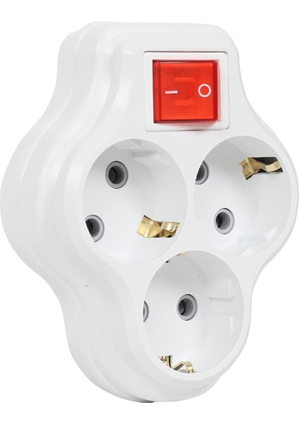 3lü Anahtarlı Golyat, Üçlü Topraklı Priz Duvar Tipi Çoklayıcı Fiş, 16A 250 Volt, Max 3600 Watt (Beyaz)