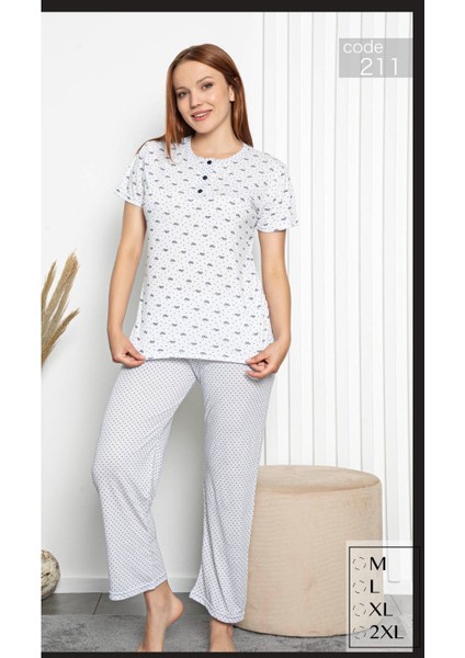 Beyaz Fiyonklu Uzun Paça Bayan Pijama Takımı