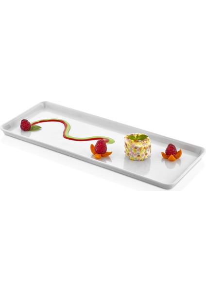 115.PW - Tabldot 3'lü Beyaz Dikdörtgen Tabak Seti 39X14 Cm, Thermoset Melamin