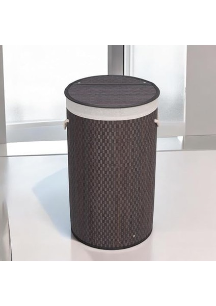El Yapımı Hasır Katlanır Çamaşır Sepeti Yuvarlak 55 Litre (35CM*35CM*61CM), Doğal Malzemeden Üretilmiş Çamaşırlık (Gri) modelleri