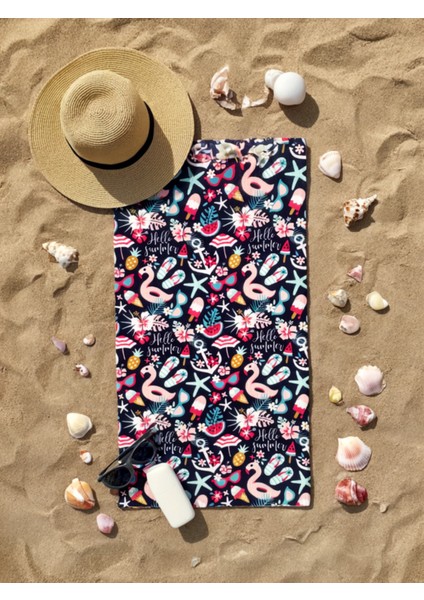 Canlı Renkli Modern Desen Plaj Havlusu – %100 Pamuk, Plaj ve Havuz Için, (70 x 140 Cm)