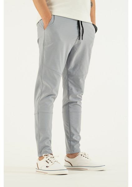 Erkek Açık Gri Nefes Alan Likralı Esnek Kumaş Dar ve Bilek Paça Jogger Pantolon