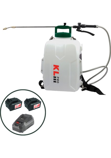 Klpro KLBP18-50 18V/5.0AH 12 Litre Çift Akülü Şarjlı Ilaçlama Makinesi Sırt Tipi