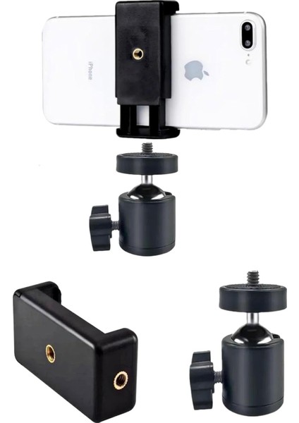Saywın Çift Girişli Telefon Tutuculu Tripod Slr Kamera Için 360 Derece Dönebilen Metal Mafsal Aparatı 1/4
