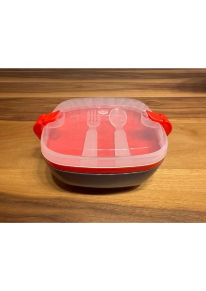 2 Bölmeli Beslenme Kabı – Kaşık & Çatallı, Sızdırmaz, 14X14 Pratik Öğün Kutusu fiyatları