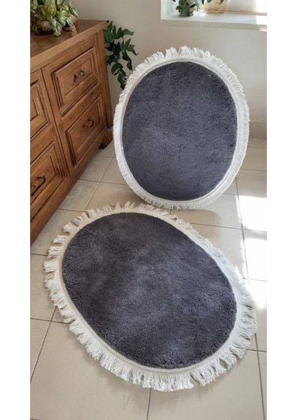 Yumuşak Dokulu, Kaydırmaz Taban Gri 2’li Oval Paspas Seti – Lüks Banyo Konforu fiyatları