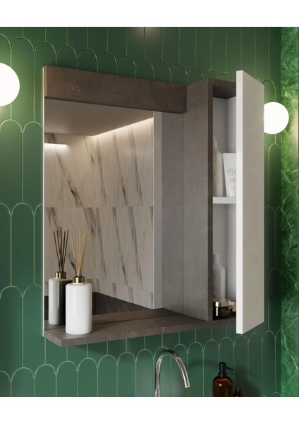 Gümüş 65CM Banyo Dolabı Retro Gümüş-Beyaz Lavabo Dahil modelleri