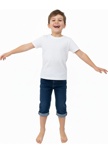 Yazlık Erkek Çocuk Kot Kapri Şort 3-12 Yaş Için Diz Altı Pamuklu Cepli Rahat Sempatik fiyatları