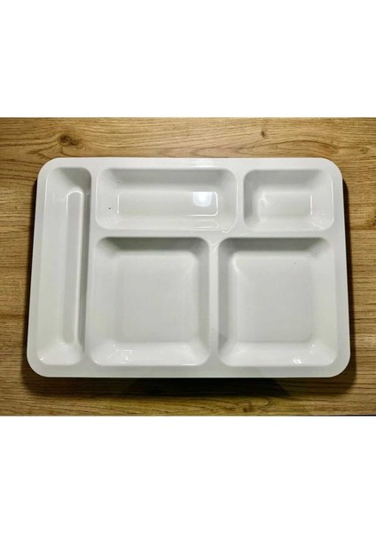 Melamin 5 Gözlü Yemek Tabağı – Dayanıklı Bölmeli Tabldot 1 Adet