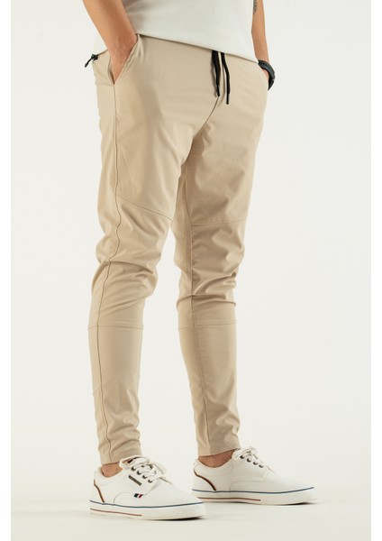 Erkek Taş Rengi Nefes Alan Likralı Esnek Kumaş Dar ve Bilek Paça Jogger Pantolon