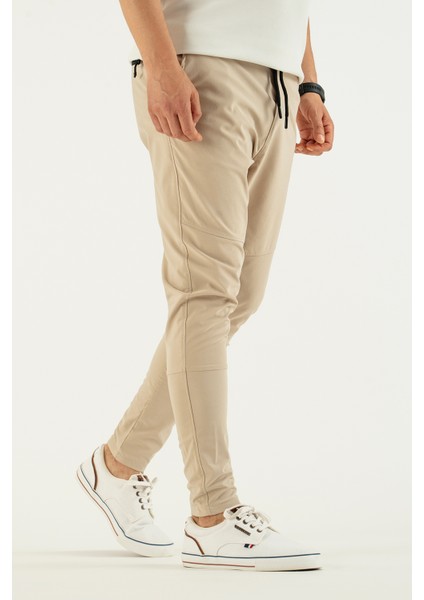 Erkek Taş Rengi Nefes Alan Likralı Esnek Kumaş Dar ve Bilek Paça Jogger Pantolon