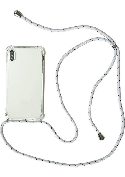 Trend Iphone 7 Plus / 8 Plus Için Boyun Askılı Şeffaf Çok Şık Kılıf Beyaz Ipli